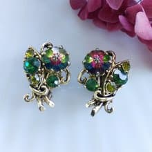 Vintage Jewelry 西洋古董飾品 WEISS 綠鑽 優美 摩登 夾式耳環