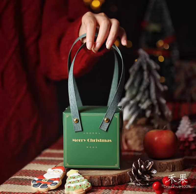 【禾果】【聖誕禮盒】Xmas手提聖誕方形禮盒-綠色(內含4包果乾)