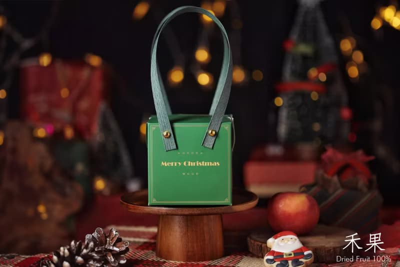 【禾果】【聖誕禮盒】Xmas手提聖誕方形禮盒-綠色(內含4包果乾)