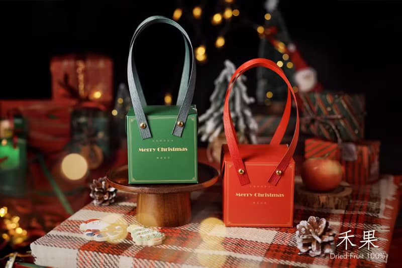 【禾果】【聖誕禮盒】Xmas手提聖誕方形禮盒-綠色(內含4包果乾)
