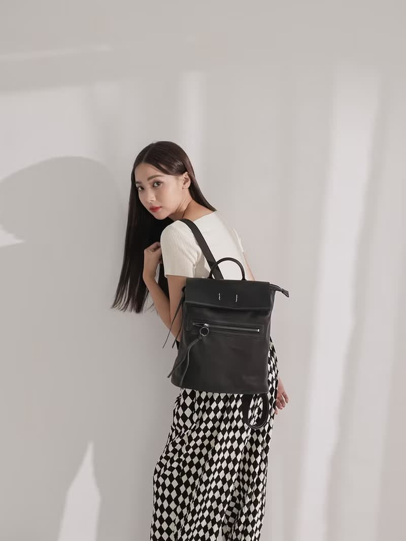 supportingrolestudio小率性簡單實用多層方形真皮後背包 黑