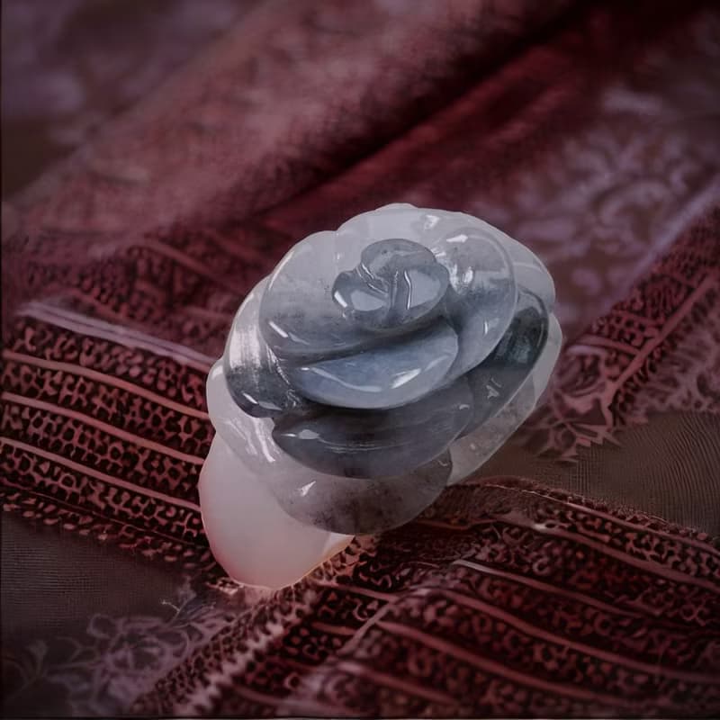 飄烏雞翡翠牡丹花玉戒 | 國際14圍 | 天然緬甸玉A貨翡翠 | 送禮