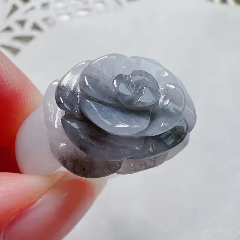 飄烏雞翡翠牡丹花玉戒 | 國際14圍 | 天然緬甸玉A貨翡翠 | 送禮