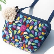 手縫純棉布側背包/刺繡斜背包/刺繡肩背包/indigo手縫藍染包-花朵