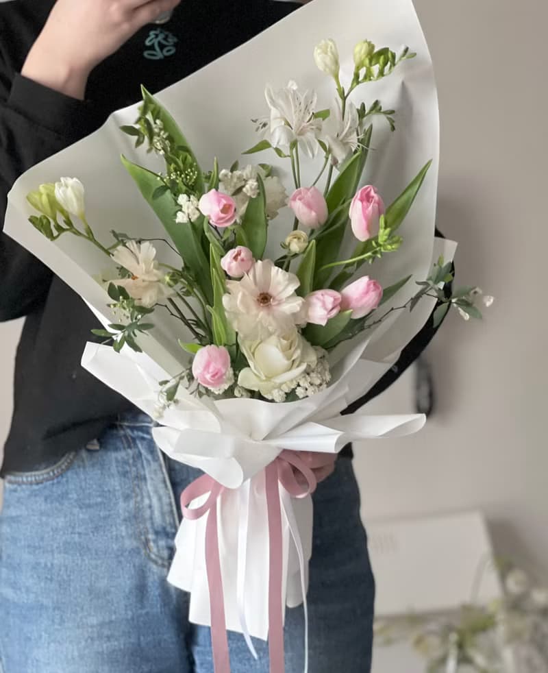 粉色鬱金香花束 鮮花花束 快速出貨 鬱金香 粉色系