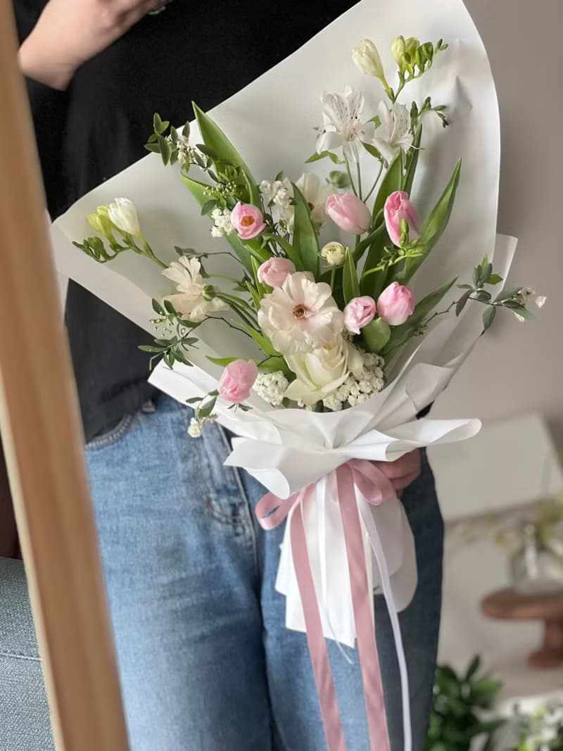 粉色鬱金香花束 鮮花花束 快速出貨 鬱金香 粉色系