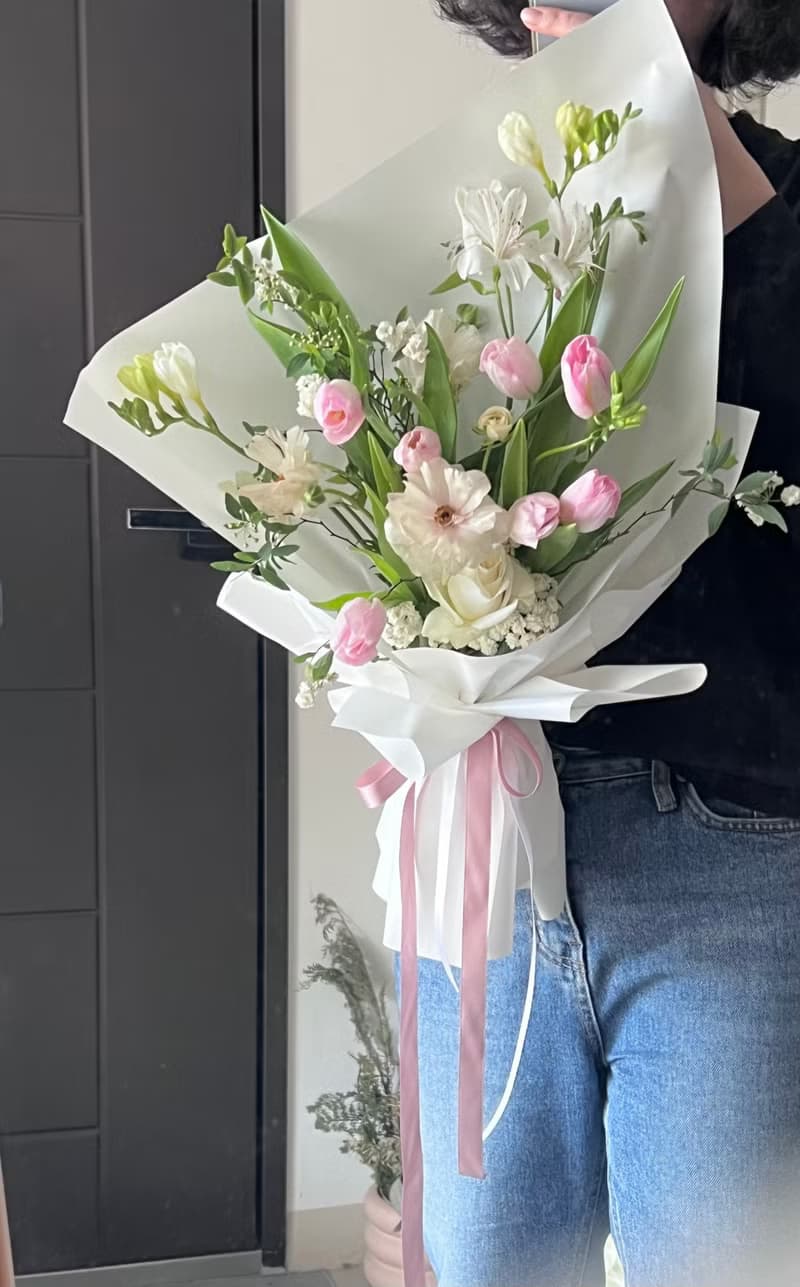 粉色鬱金香花束 鮮花花束 快速出貨 鬱金香 粉色系