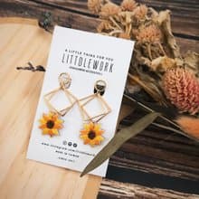 刺繡耳環 | 耳夾 / 耳釘 / 耳勾 - 太陽花 | Littdlework