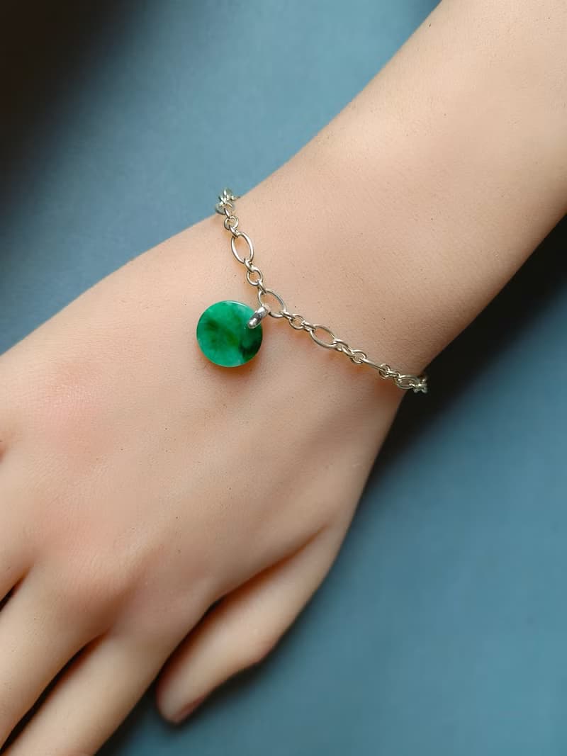 圓心守護 | 天然緬甸綠翡翠無事牌純銀手鍊 | 平安轉運・圓滿相隨