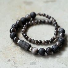 黑岩 - 火山石 銀曜石 雙圈手鍊