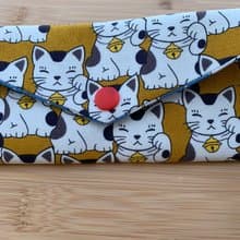 文青風環保筷袋 ~超Q招財貓 鮮明黃收納 手作餐具袋