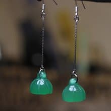 復古風民族風  耳環女  綠色瑪瑙   耳飾長款  簡約時尚耳墜