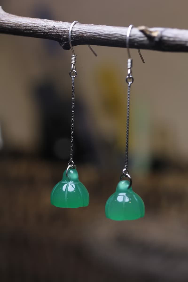 復古風民族風  耳環女  綠色瑪瑙   耳飾長款  簡約時尚耳墜