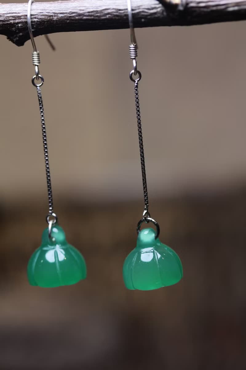 復古風民族風  耳環女  綠色瑪瑙   耳飾長款  簡約時尚耳墜