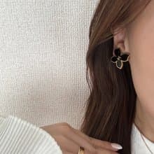 中古品 CHANEL 香奈兒 黑色琺瑯蝴蝶耳夾