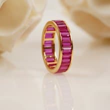 Baguette-Cut Channel Set Pink Sapphire Wedding Band