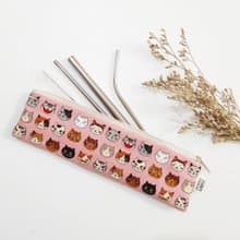 【小花貓-粉】 餐具袋 吸管袋 環保 筆袋 刷具袋 聖誕交換禮物