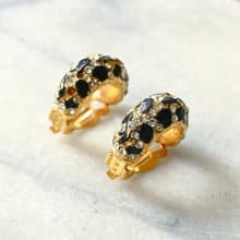 【NaSuBi Vintage】水鑽鑲嵌金屬珐瑯耳夾古董耳環