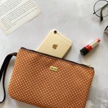 口罩收納包 護照夾 /  防潑水 平織緹花 小編織咖啡