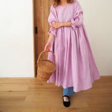 French linen canvas gather one-piece PINK