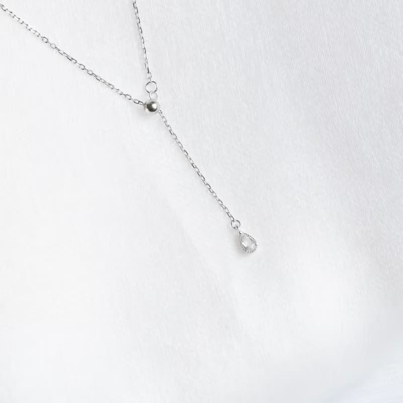 白水晶925純銀水滴伸縮設計項鍊