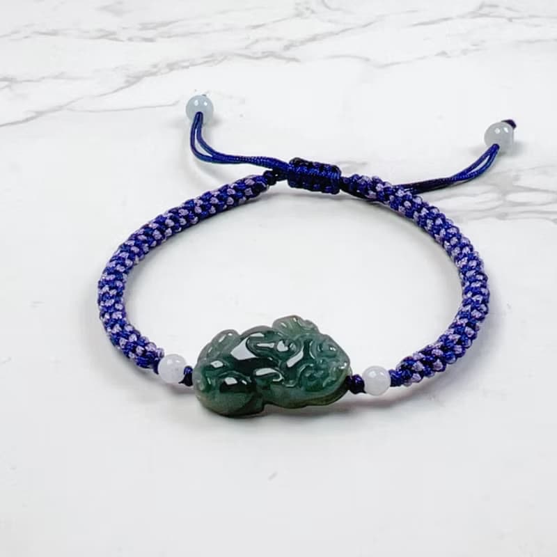 【招財神獸】冰綠翡翠貔貅編織手鍊 | 天然緬甸玉翡翠A貨 | 送禮
