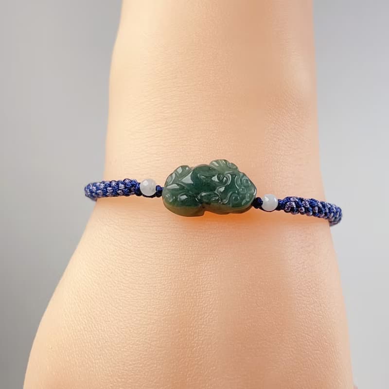 【招財神獸】冰綠翡翠貔貅編織手鍊 | 天然緬甸玉翡翠A貨 | 送禮