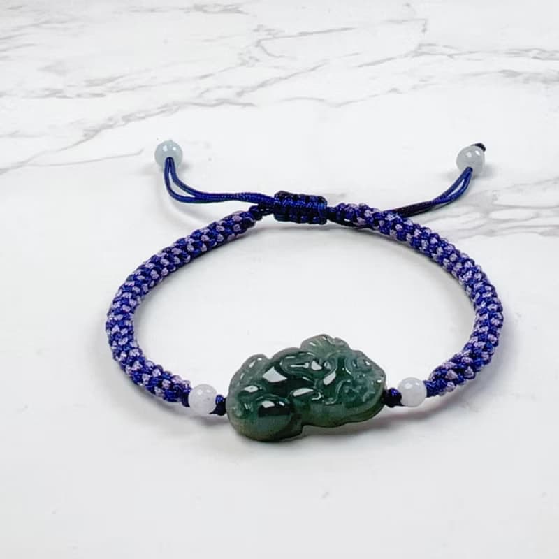 【招財神獸】冰綠翡翠貔貅編織手鍊 | 天然緬甸玉翡翠A貨 | 送禮