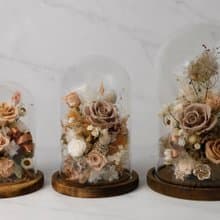 奶茶色永生花玻璃罩 七夕情人節 永生花禮 乾燥花 母親節禮物