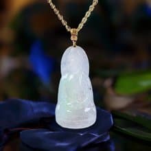 【母親節特惠】冰飄花翡翠觀音菩薩項鍊 18K金墜頭 | 天然緬甸玉