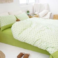 (單人)膠原狐狸緹花寢具-狐狸點點/抹茶綠∣床包、被套、枕套