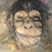 Thinking monkey original oil painting on stretched canvas