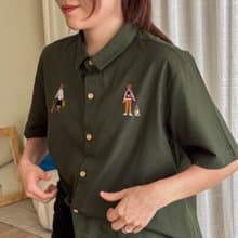 刺绣衬衫 (Embroidery Shirt) : 绿色 (Green) : 白色 与猫同行