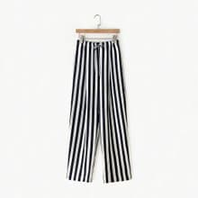 訂製系列-垂墜風天絲亞麻黑白直條紋寬褲