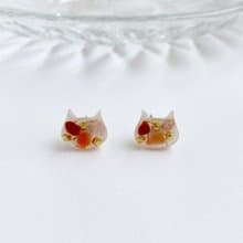 簡約貓貓。天然草莓晶 南紅瑪瑙 紅碧玉 貼耳耳環 抗敏耳針耳夾