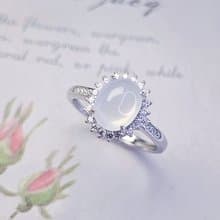 |高貴|緬甸翡翠高冰白翡放光大蛋面8.8mm純銀鍍18k戴妃款戒指