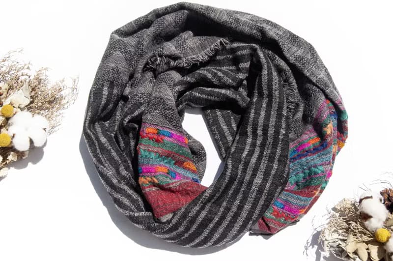 喀什米爾Cashmere/水煮羊毛披肩/針織圍巾/刺繡圍巾/羊絨披巾-花