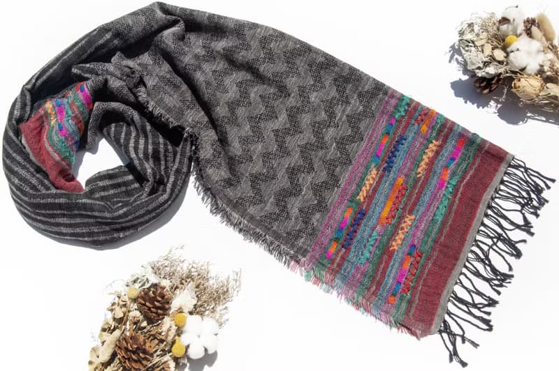喀什米爾Cashmere/水煮羊毛披肩/針織圍巾/刺繡圍巾/羊絨披巾-花