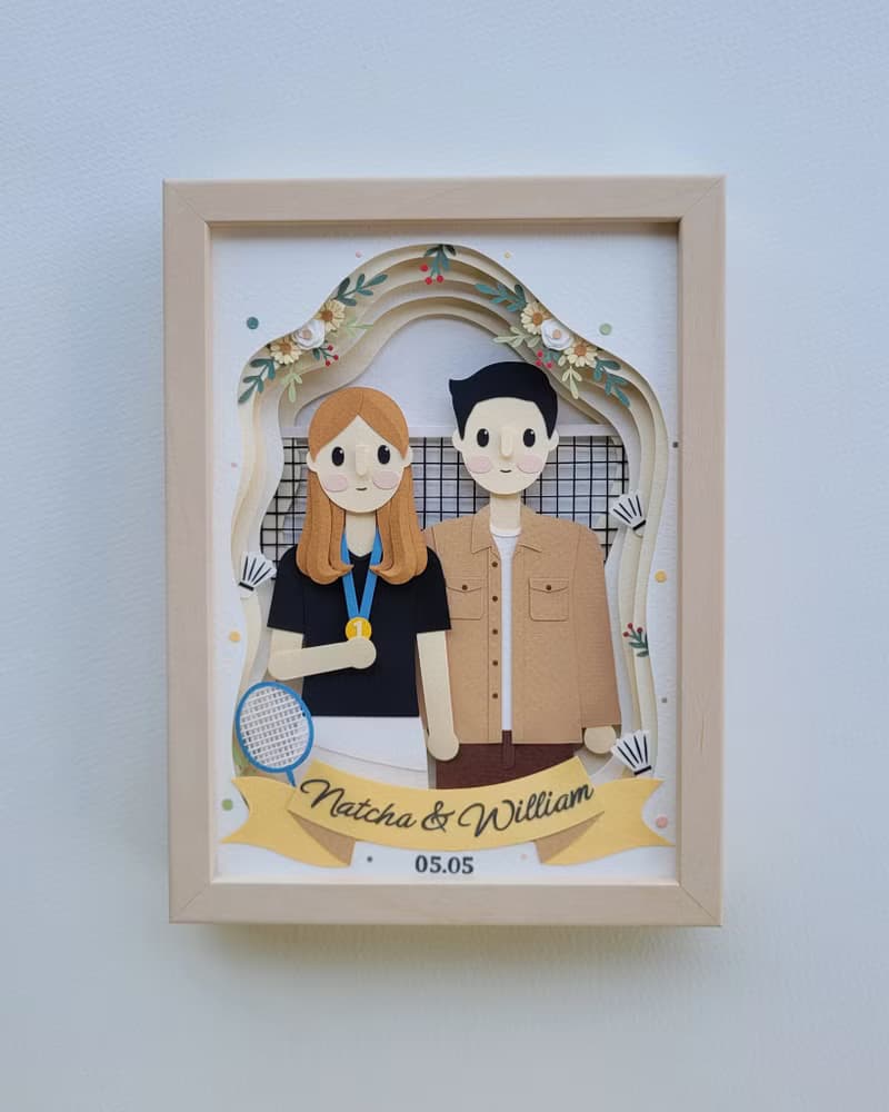 Layered custom papercut frame: couple theme.