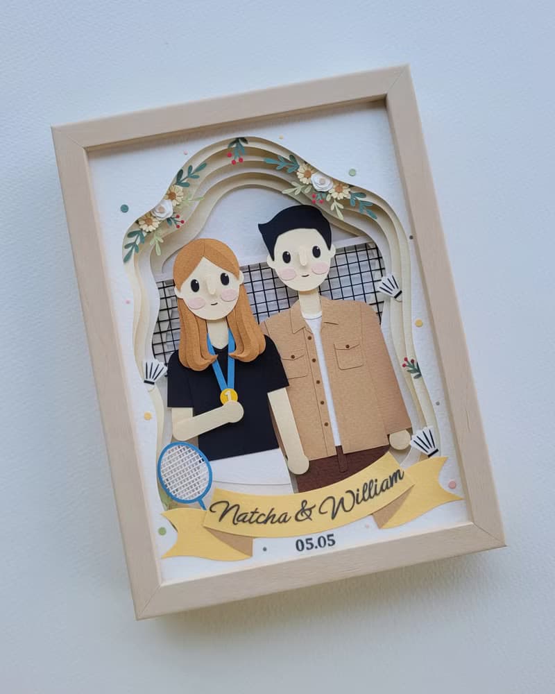 Layered custom papercut frame: couple theme.