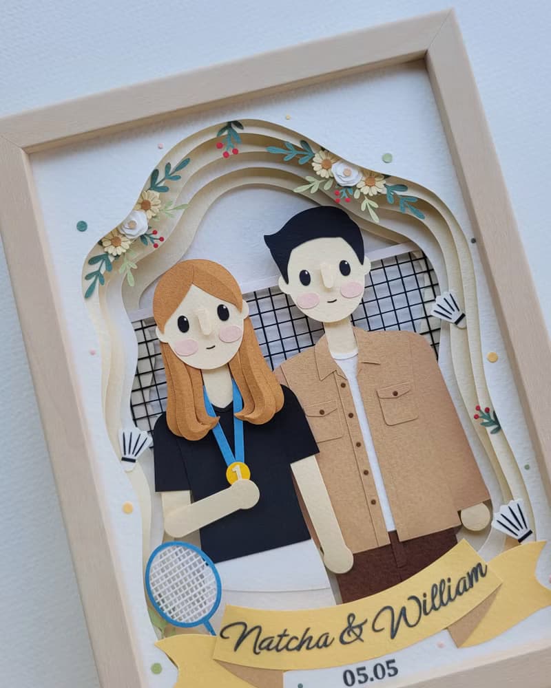 Layered custom papercut frame: couple theme.