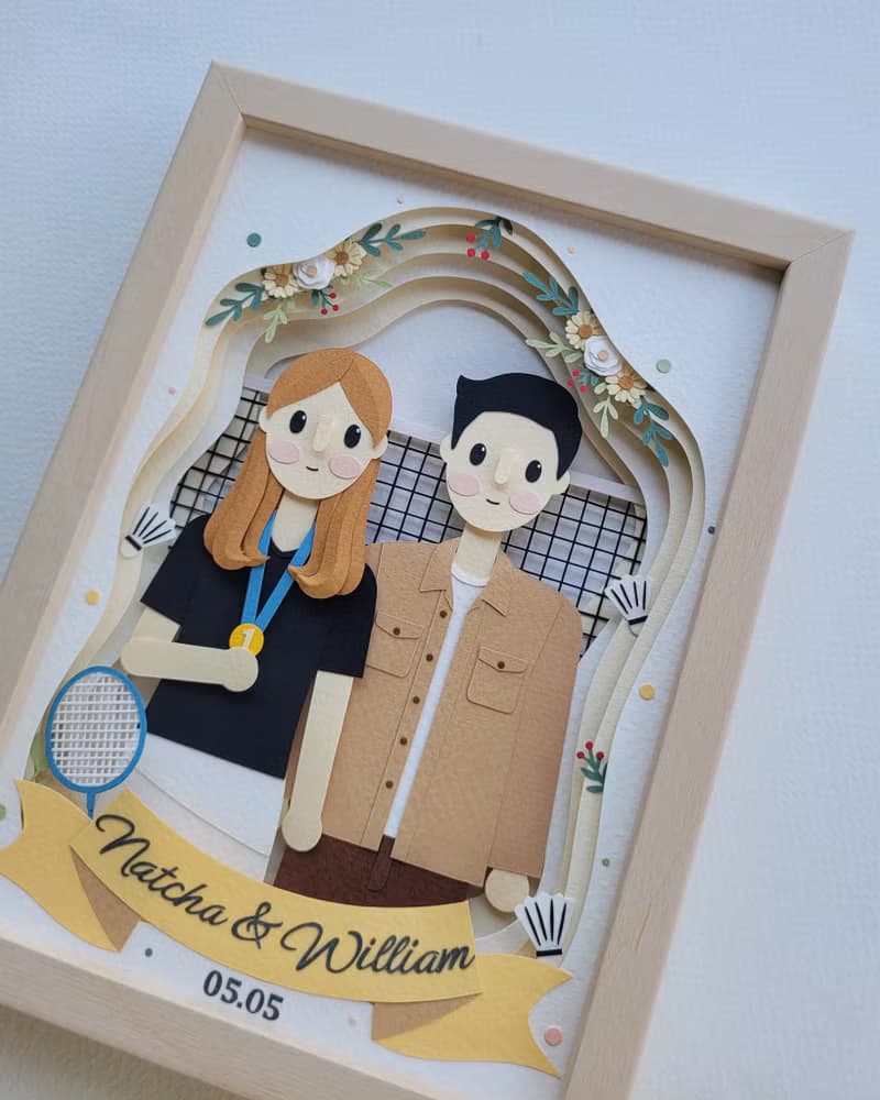 Layered custom papercut frame: couple theme.