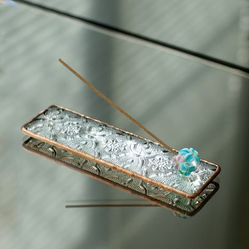 玻璃線香座 /花插 藍紫琉璃球