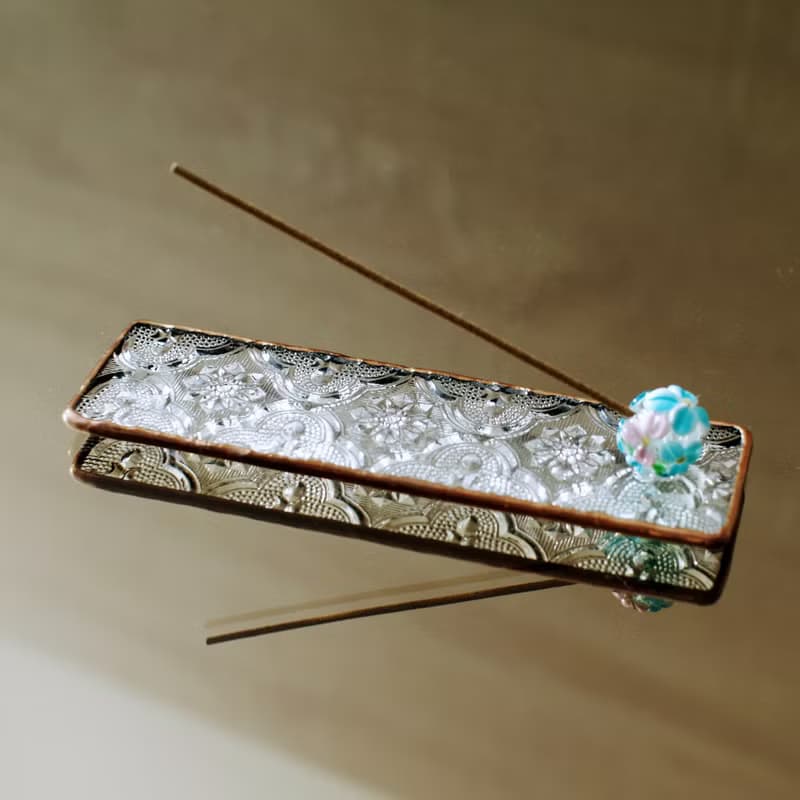 玻璃線香座 /花插 藍紫琉璃球