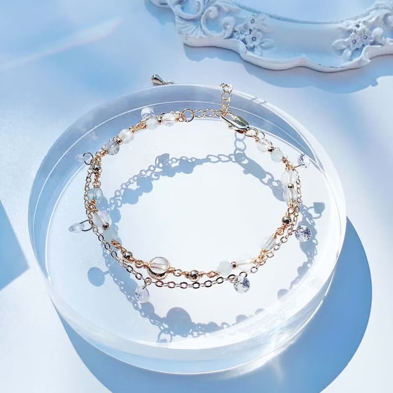 月光石 拉長石 海藍寶 托帕石 14K包金 手工繞線 天然水晶手鍊