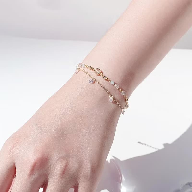 月光石 拉長石 海藍寶 托帕石 14K包金 手工繞線 天然水晶手鍊