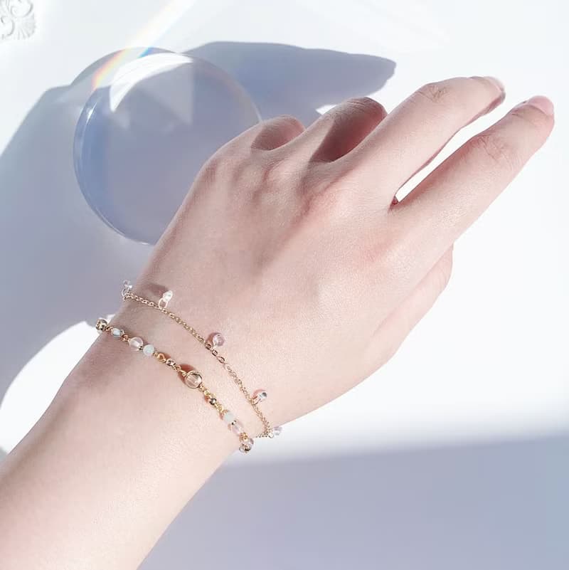 月光石 拉長石 海藍寶 托帕石 14K包金 手工繞線 天然水晶手鍊