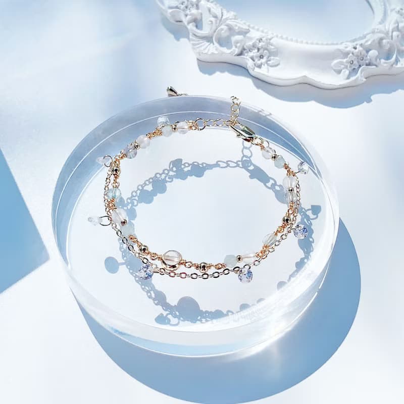 月光石 拉長石 海藍寶 托帕石 14K包金 手工繞線 天然水晶手鍊