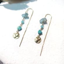 VIIART。藍孔雀。燐灰天河石矽孔雀石925銀鍍金耳勾耳線