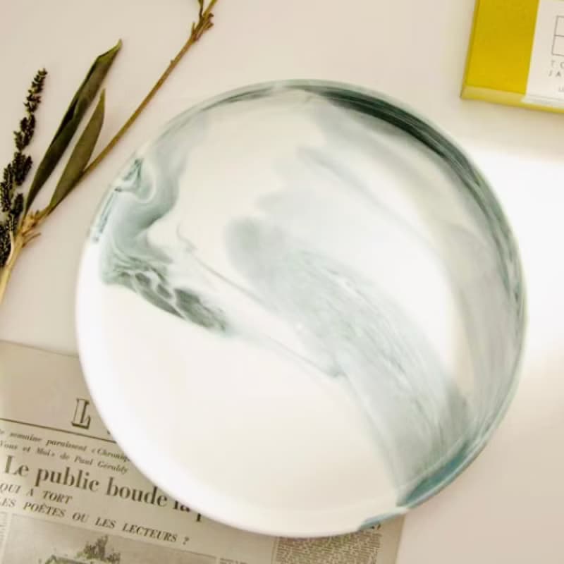 美濃燒-手工大理石紋大圓瓷盤24.5cm